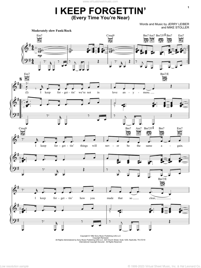 I Keep Forgettin' (Every Time You're Near) sheet music for voice, piano or guitar by Michael McDonald, Leiber & Stoller, Jerry Leiber and Mike Stoller, intermediate skill level