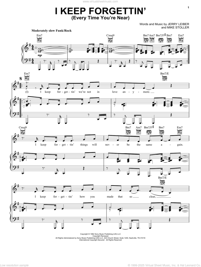 I Keep Forgettin' (Every Time You're Near) sheet music for voice, piano or guitar by Michael McDonald, Leiber & Stoller, Jerry Leiber and Mike Stoller, intermediate skill level