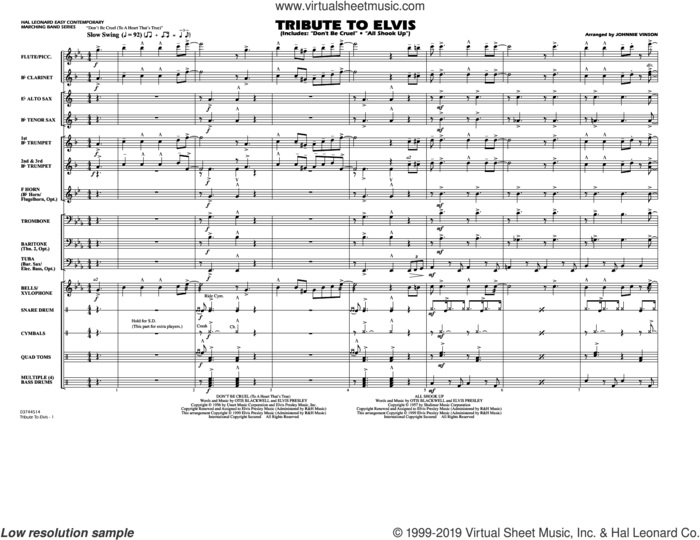 Tribute To Elvis Dont Be Cruel And All Shook Up (COMPLETE) sheet music for marching band by Johnnie Vinson, intermediate skill level