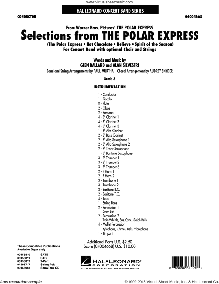 Selections from The Polar Express (COMPLETE) sheet music for concert band by Paul Murtha, Alan Silvestri and Audrey Snyder, intermediate skill level