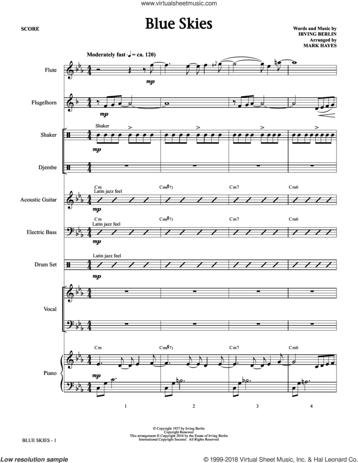 Blue Skies (arr. Mark Hayes) (COMPLETE) sheet music for orchestra/band by Irving Berlin, Mark Hayes and Willie Nelson, wedding score, intermediate skill level
