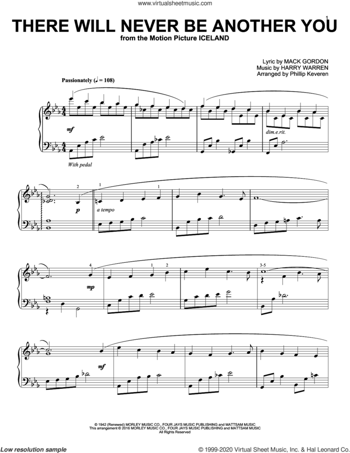 There Will Never Be Another You (arr. Phillip Keveren) sheet music for piano solo by Harry Warren, Phillip Keveren and Mack Gordon, intermediate skill level