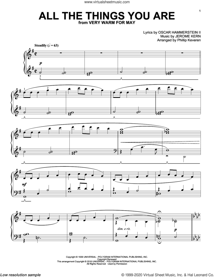 All The Things You Are (arr. Phillip Keveren) sheet music for piano solo by Oscar II Hammerstein, Phillip Keveren, Jack Leonard with Tommy Dorsey Orchestra and Jerome Kern, intermediate skill level