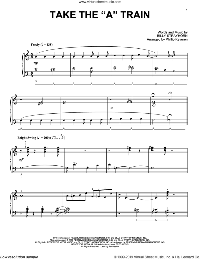 Take The 'A' Train (arr. Phillip Keveren) sheet music for piano solo by Billy Strayhorn and Phillip Keveren, intermediate skill level