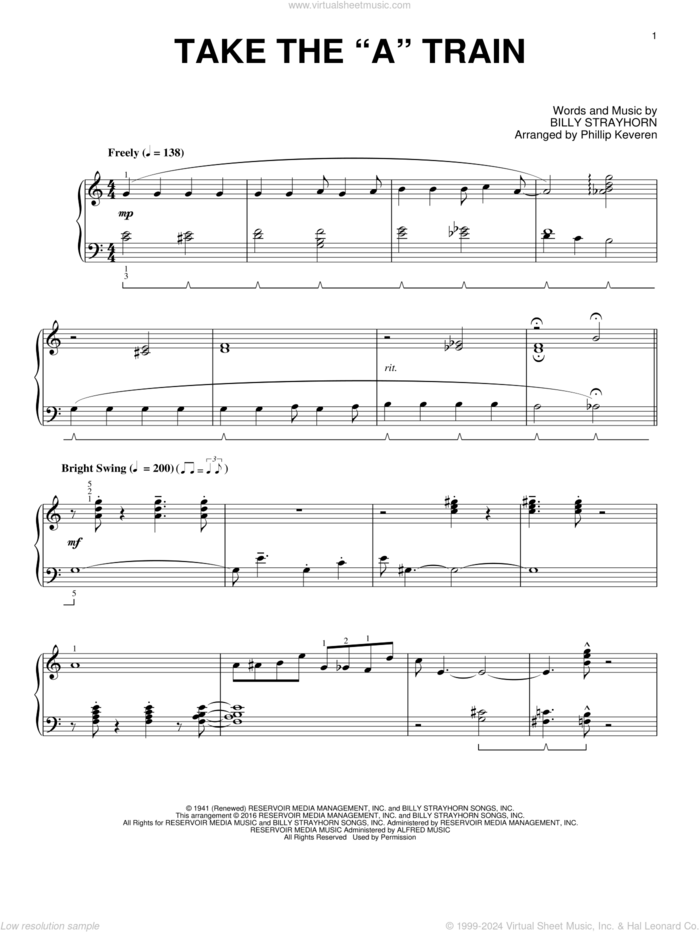 Take The 'A' Train (arr. Phillip Keveren) sheet music for piano solo by Billy Strayhorn and Phillip Keveren, intermediate skill level