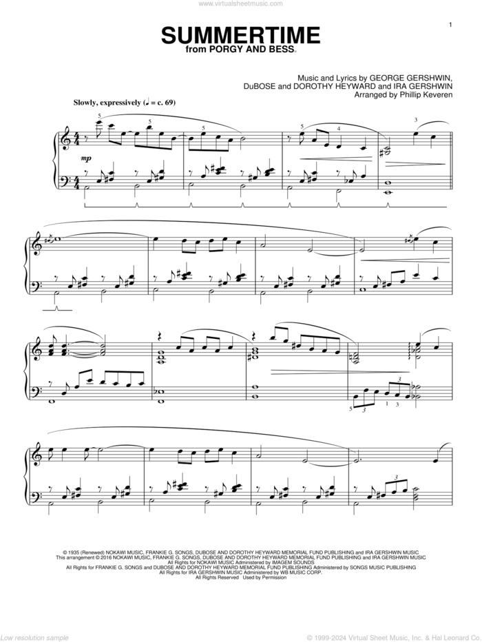 Summertime (arr. Phillip Keveren) sheet music for piano solo by Ira Gershwin, Phillip Keveren, George Gershwin, Dorothy Heyward and DuBose Heyward, intermediate skill level