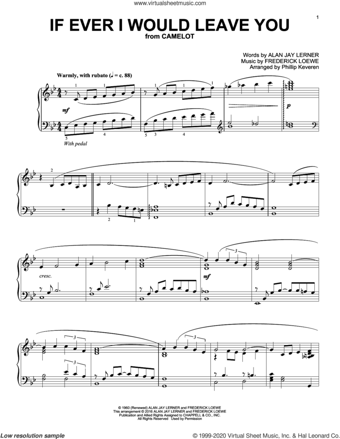 If Ever I Would Leave You (arr. Phillip Keveren) sheet music for piano solo by Lerner & Loewe, Phillip Keveren, Alan Jay Lerner and Frederick Loewe, intermediate skill level