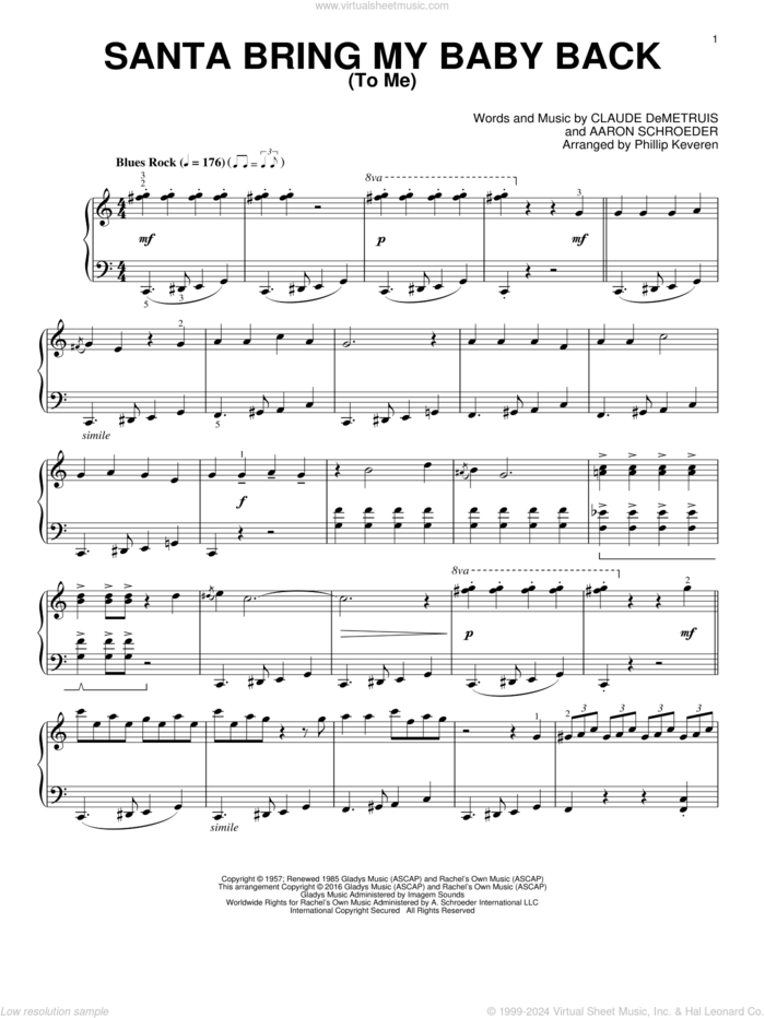 Santa, Bring My Baby Back (To Me) (arr. Phillip Keveren) sheet music for piano solo by Aaron Schroeder, Phillip Keveren, Elvis Presley and Claude DeMetruis, intermediate skill level