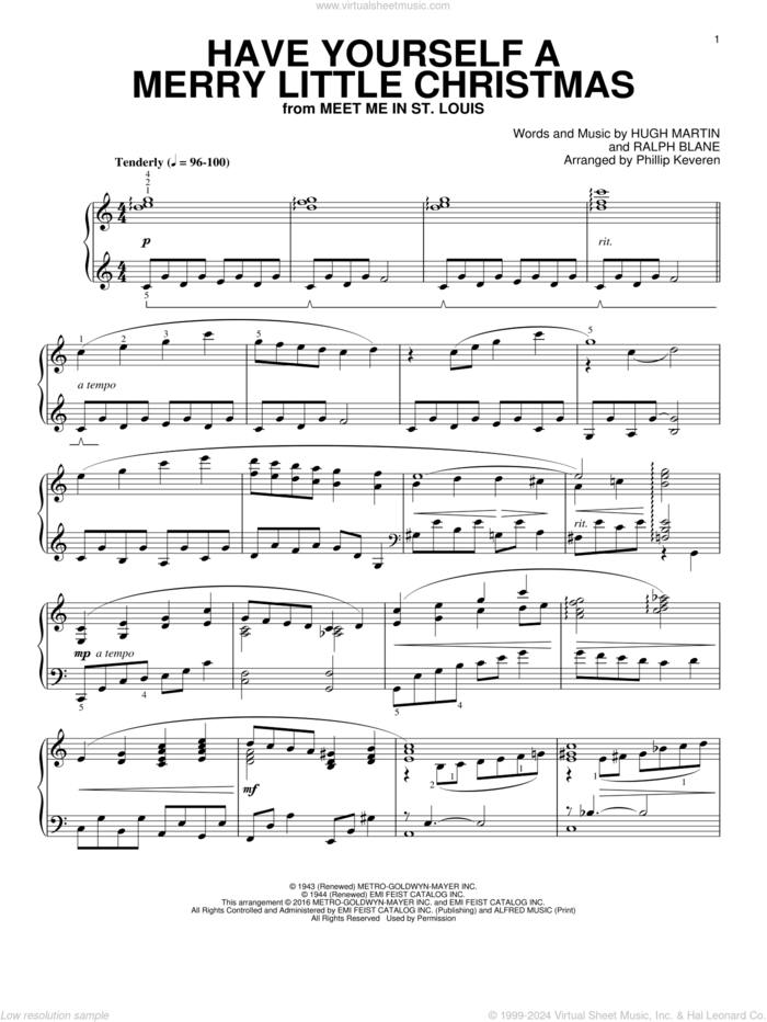 Have Yourself A Merry Little Christmas (arr. Phillip Keveren) sheet music for piano solo by Hugh Martin, Phillip Keveren, Barry Manilow, Carpenters, Colbie Caillat, David Archuleta, Joe Nichols, Katharine McPhee feat. Chris Botti, Lady Antebellum, LeAnn Rimes, Little Big Town, Sarah McLachlan, Twila Paris and Ralph Blane, intermediate skill level