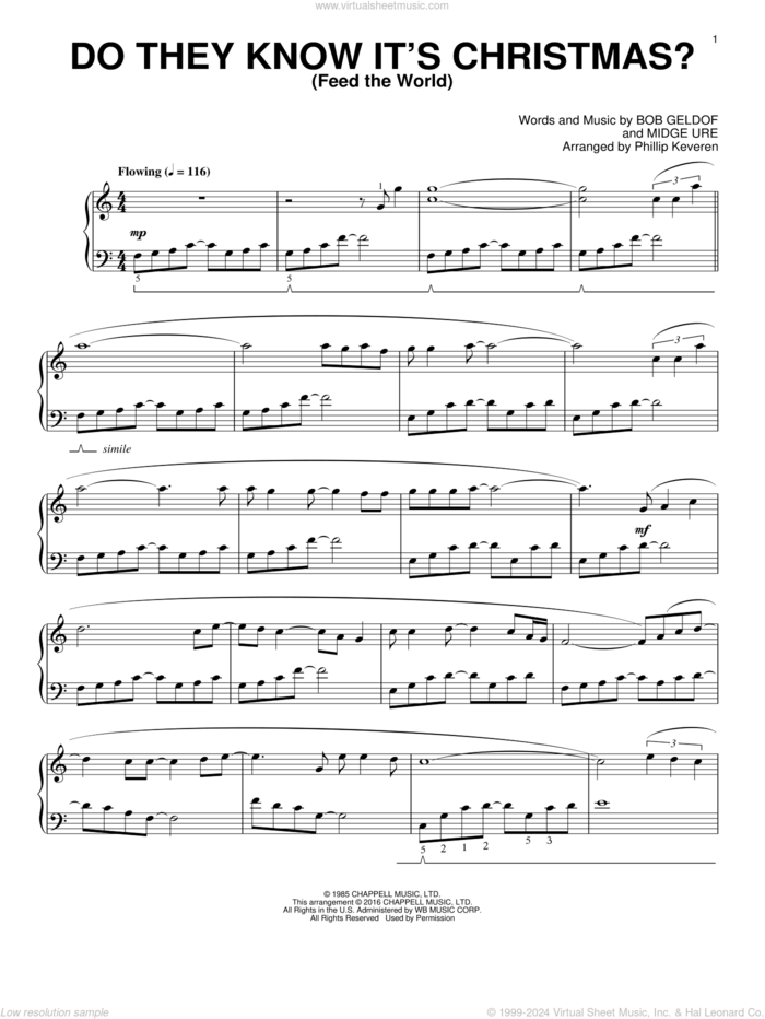 Do They Know It's Christmas? (Feed The World) (arr. Phillip Keveren) sheet music for piano solo by Midge Ure, Phillip Keveren, Band Aid, Glee Cast and Bob Geldof, intermediate skill level