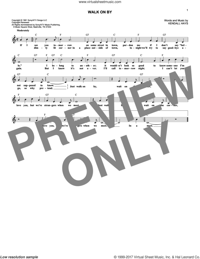 Walk On By sheet music for voice and other instruments (fake book) by Leroy Van Dyke and Kendall Hays, intermediate skill level