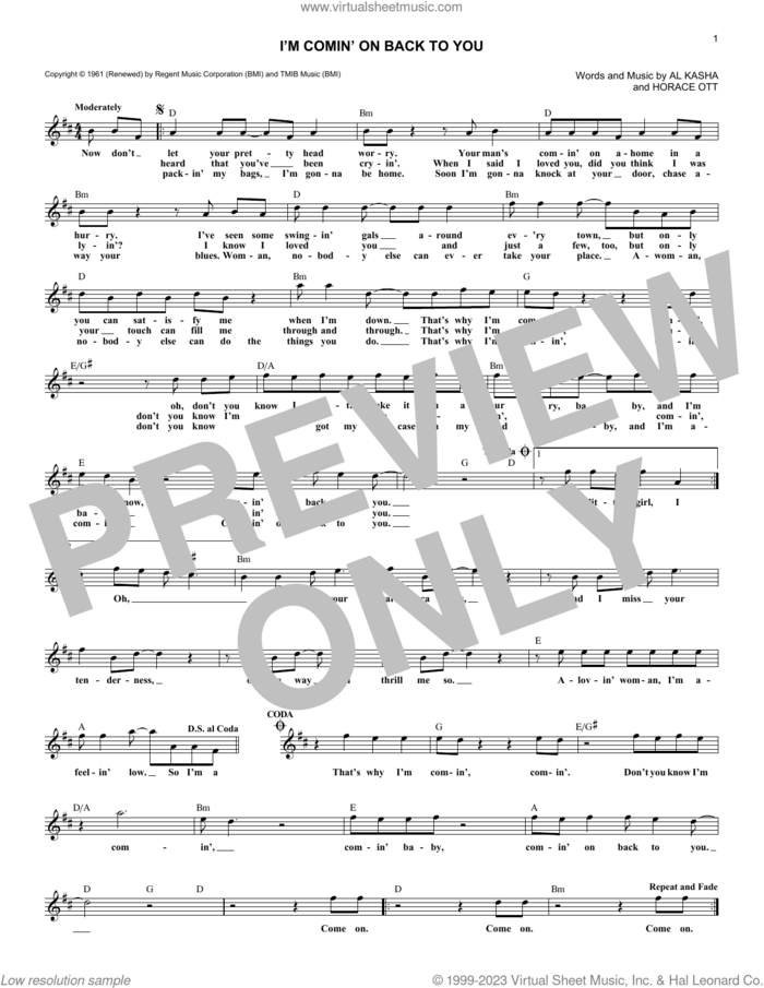 I'm Comin' On Back To You sheet music for voice and other instruments (fake book) by Jackie Wilson, Al Kasha and H. Ott, intermediate skill level