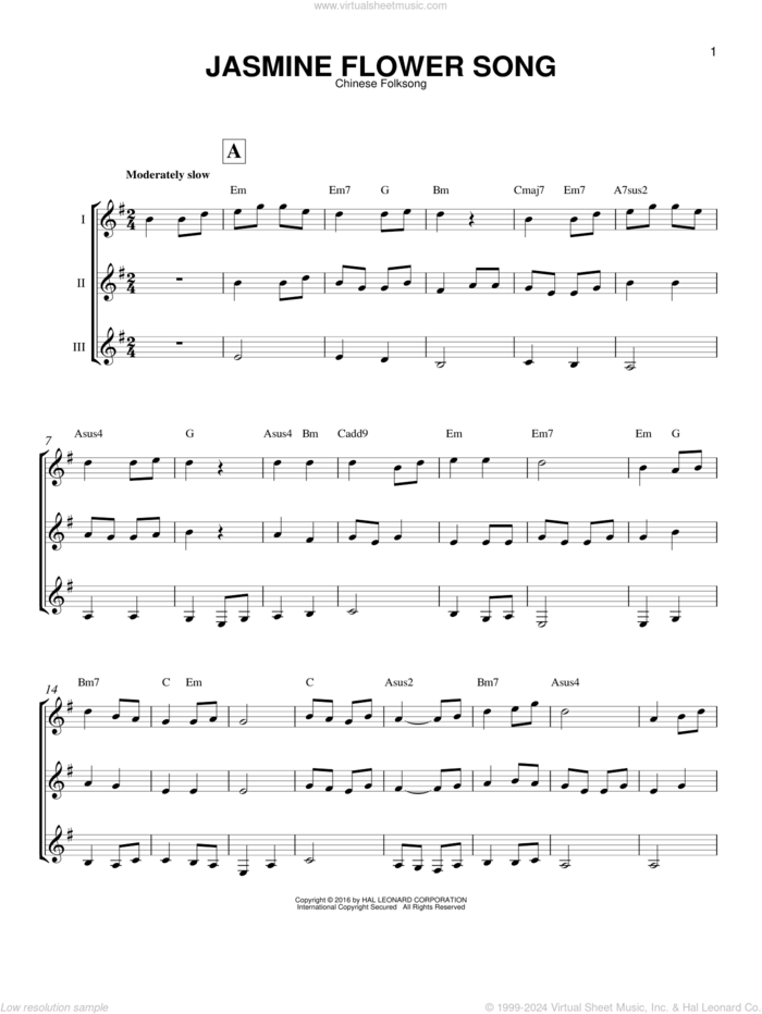 Jasmine Flower Song sheet music for guitar ensemble, intermediate skill level