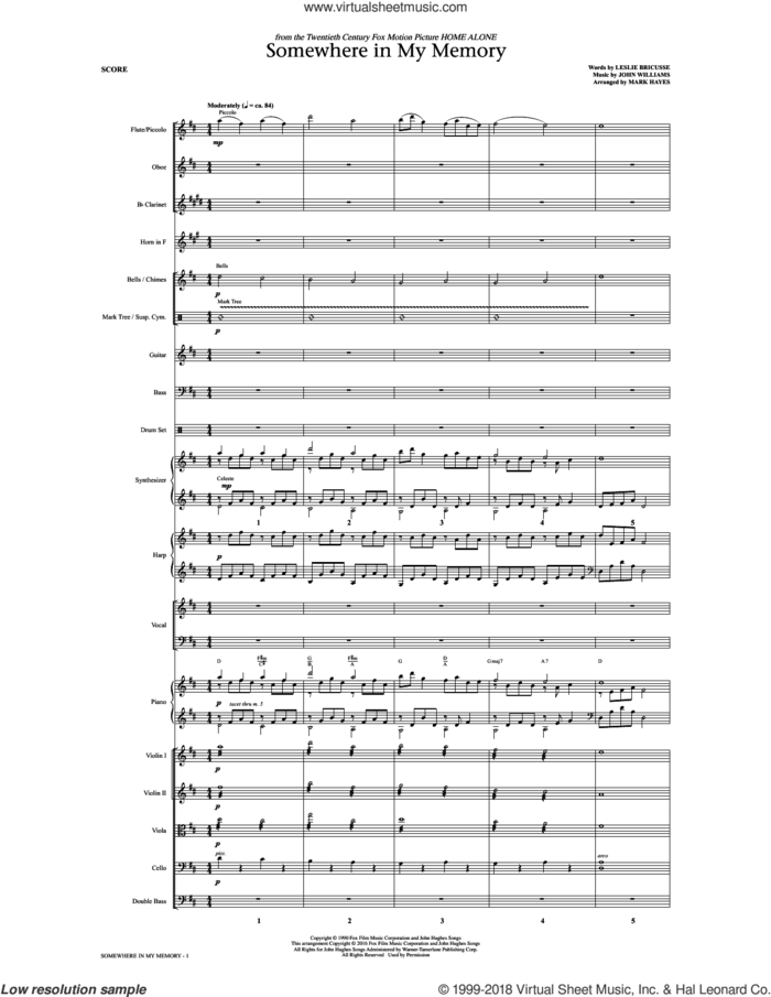 Somewhere in My Memory (arr. Mark Hayes) (COMPLETE) sheet music for orchestra/band by John Williams, Leslie Bricusse and Mark Hayes, intermediate skill level