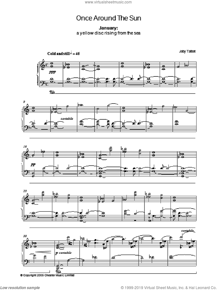 January (from Once Around The Sun) sheet music for piano solo by Joby Talbot, intermediate skill level