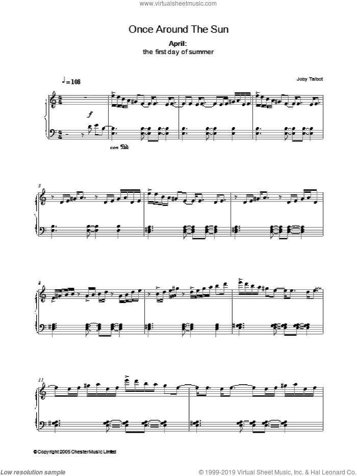 April (from Once Around The Sun) sheet music for piano solo by Joby Talbot, intermediate skill level