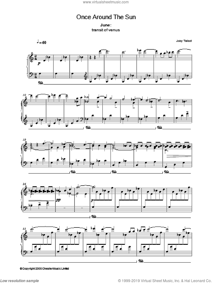 June (from Once Around The Sun) sheet music for piano solo by Joby Talbot, intermediate skill level