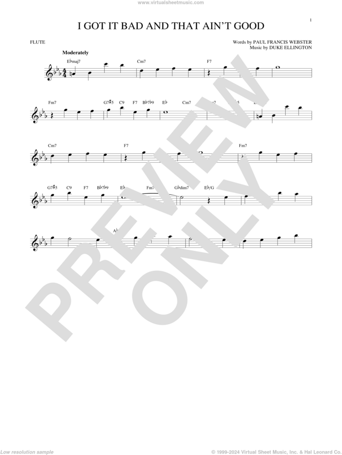 I Got It Bad And That Ain't Good sheet music for flute solo by Duke Ellington and Paul Francis Webster, intermediate skill level