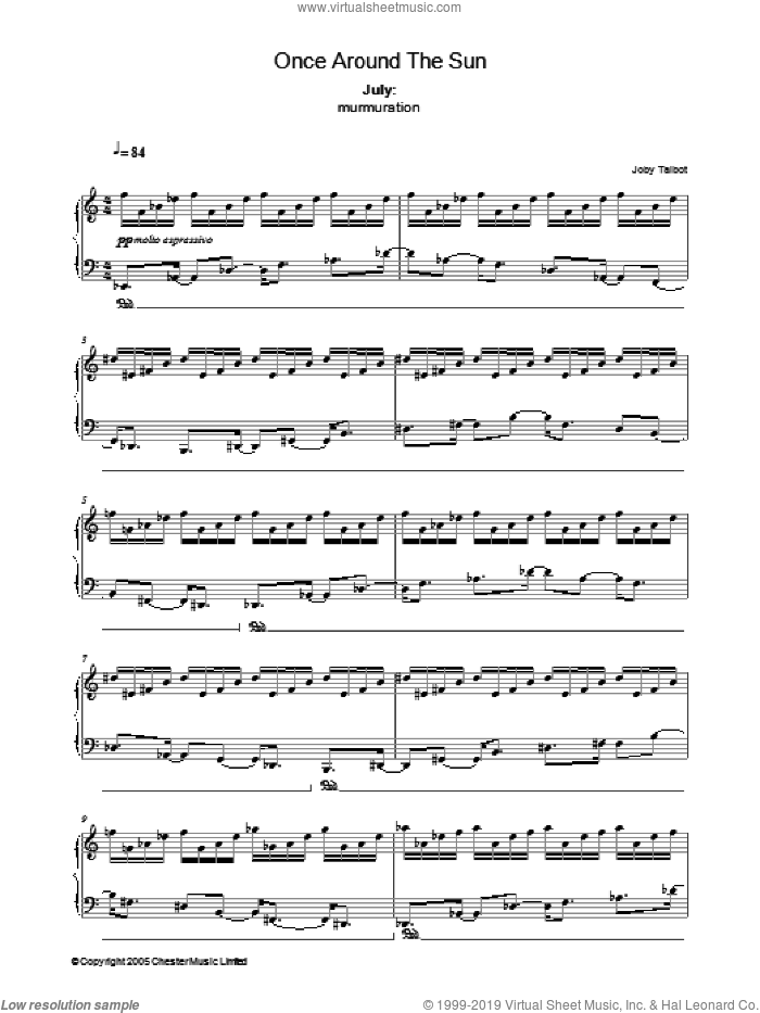 July (from Once Around The Sun) sheet music for piano solo by Joby Talbot, intermediate skill level