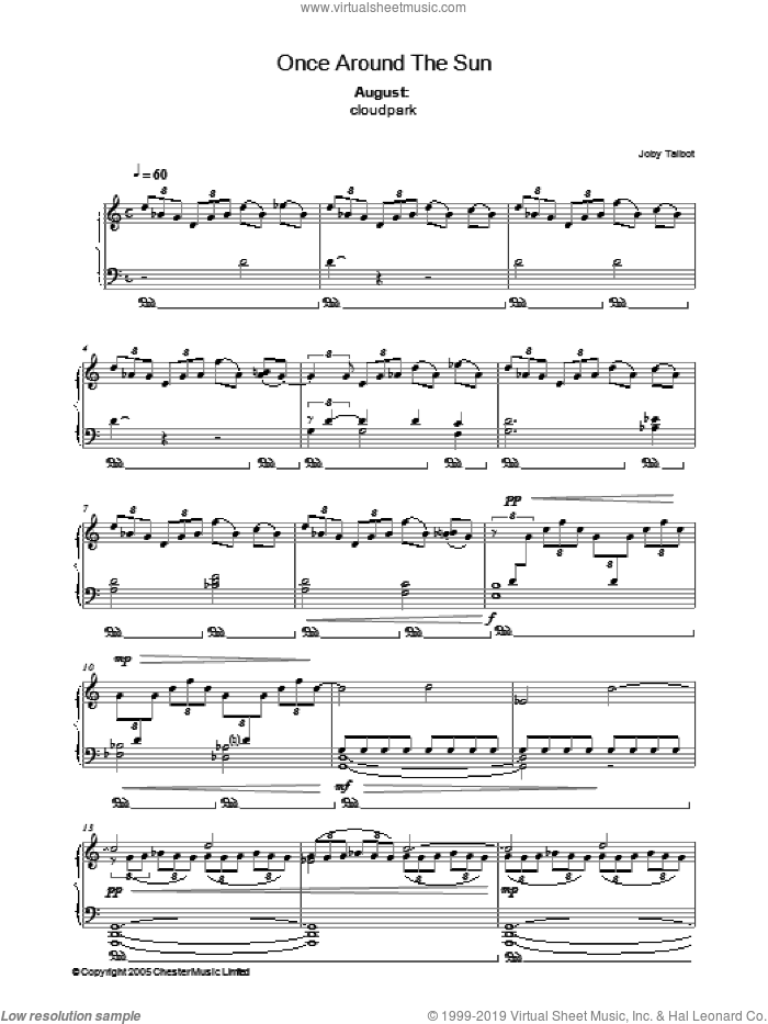 August (from Once Around The Sun) sheet music for piano solo by Joby Talbot, intermediate skill level