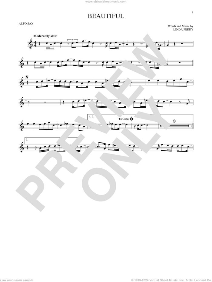 Beautiful sheet music for alto saxophone solo by Christina Aguilera, Christina Aguilera & Beverly McClellan and Linda Perry, intermediate skill level