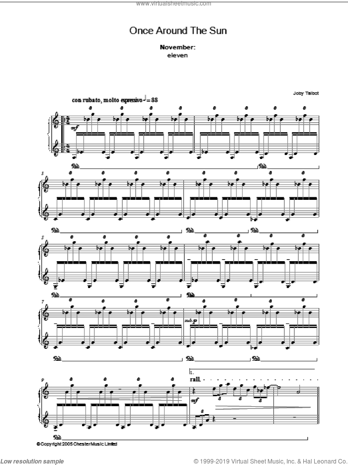 November (from Once Around The Sun) sheet music for piano solo by Joby Talbot, intermediate skill level