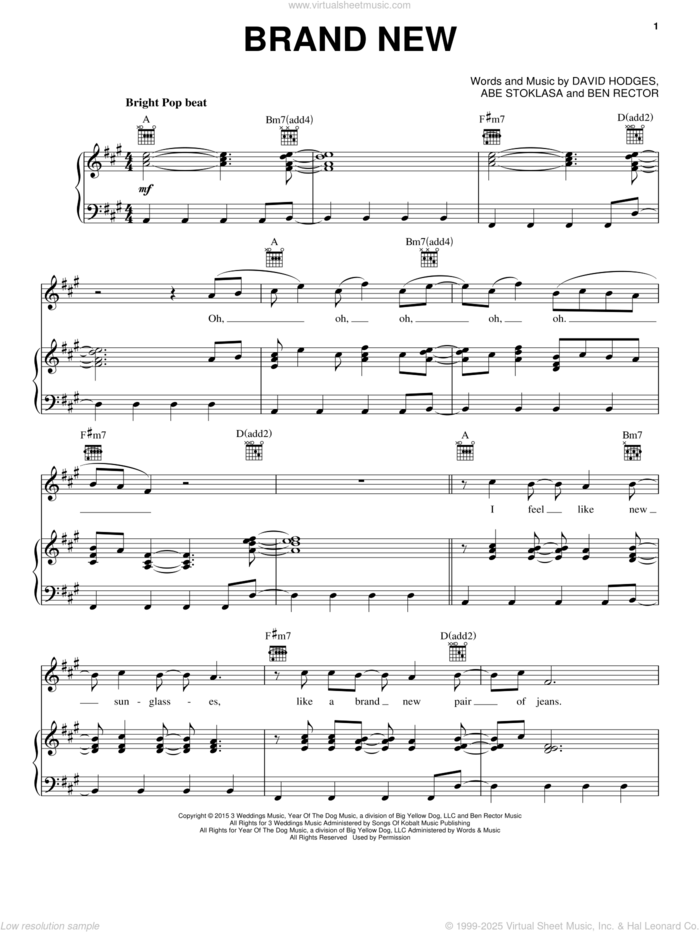 Brand New sheet music for voice, piano or guitar by Ben Rector, Abe Stoklasa and David Hodges, intermediate skill level