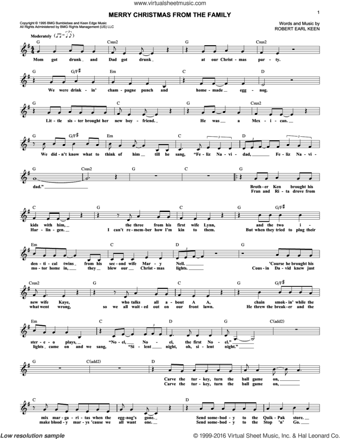 Merry Christmas From The Family sheet music for voice and other instruments (fake book) by Robert Earl Keen, intermediate skill level