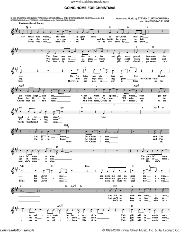 Going Home For Christmas sheet music for voice and other instruments (fake book) by Steven Curtis Chapman and James Isaac Elliott, intermediate skill level