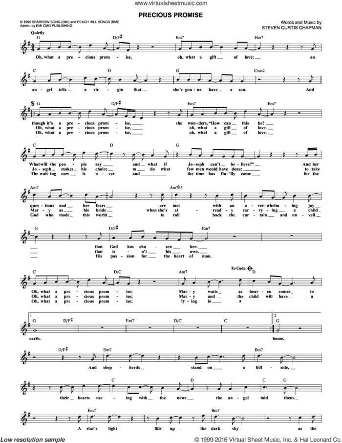 Precious Promise sheet music for voice and other instruments (fake book) by Steven Curtis Chapman, intermediate skill level
