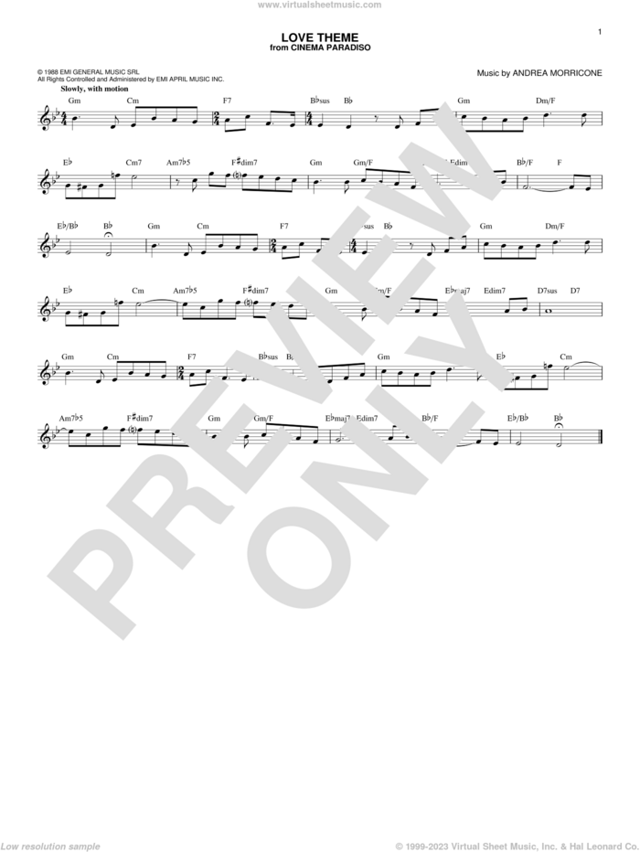 Love Theme (Tema D'Amore) sheet music for voice and other instruments (fake book) by Ennio Morricone and Andrea Morricone, intermediate skill level