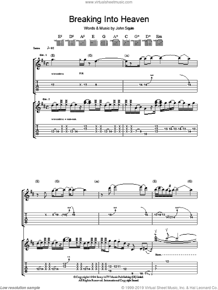 Breaking Into Heaven sheet music for guitar (tablature) by The Stone Roses and John Squire, intermediate skill level