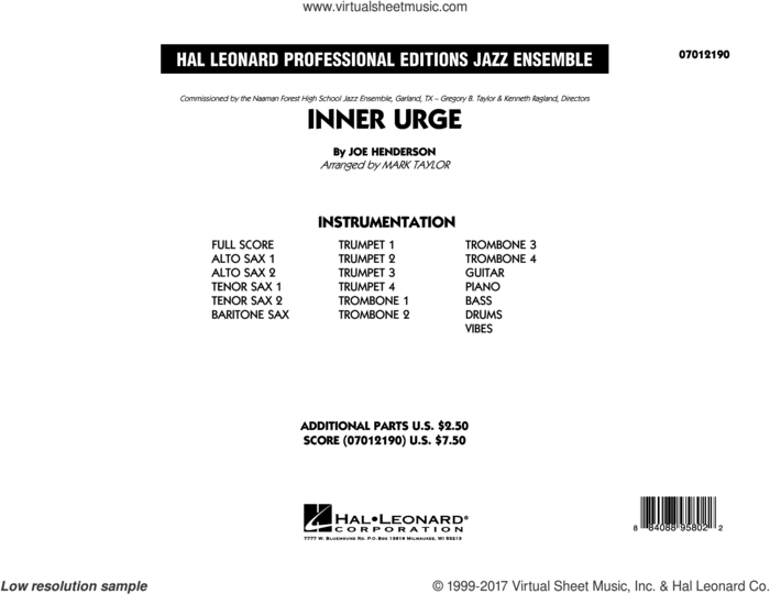 Inner Urge (COMPLETE) sheet music for jazz band by Mark Taylor and Joe Henderson, intermediate skill level