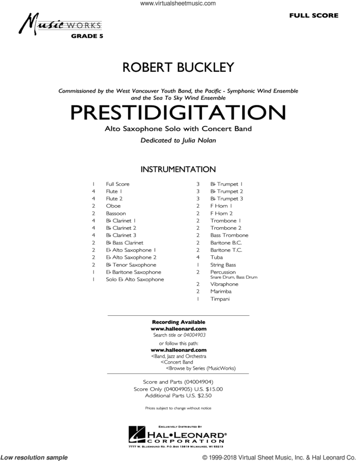 Prestidigitation (Alto Saxophone Solo with Band) (COMPLETE) sheet music for concert band by Robert Buckley, intermediate skill level