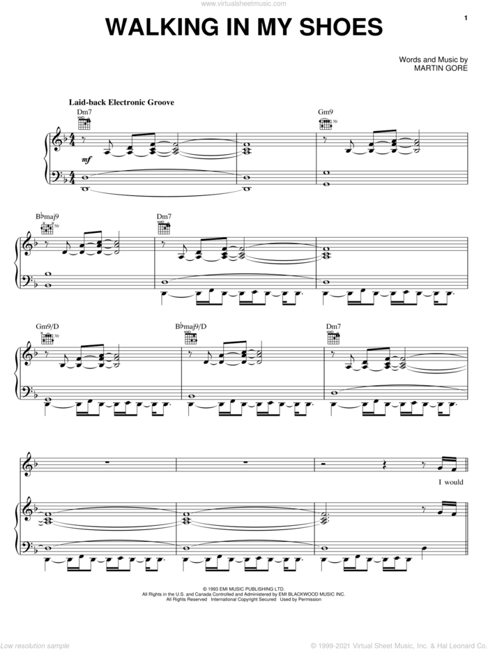 Walking In My Shoes sheet music for voice, piano or guitar by Depeche Mode and Martin Gore, intermediate skill level