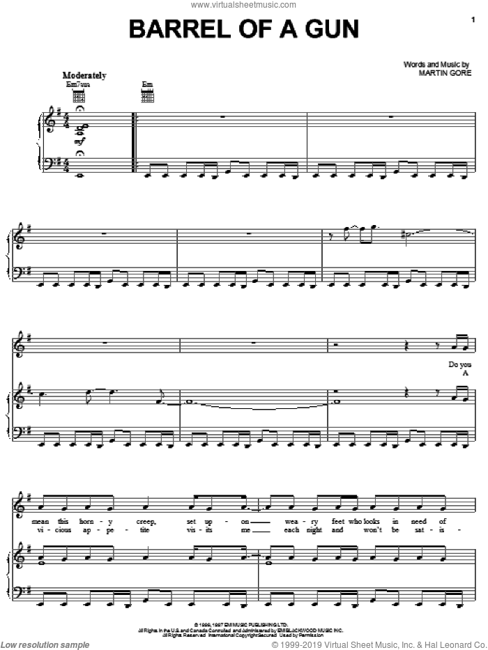 Barrel Of A Gun sheet music for voice, piano or guitar by Depeche Mode and Martin Gore, intermediate skill level