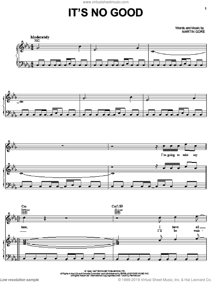 It's No Good sheet music for voice, piano or guitar by Depeche Mode and Martin Gore, intermediate skill level