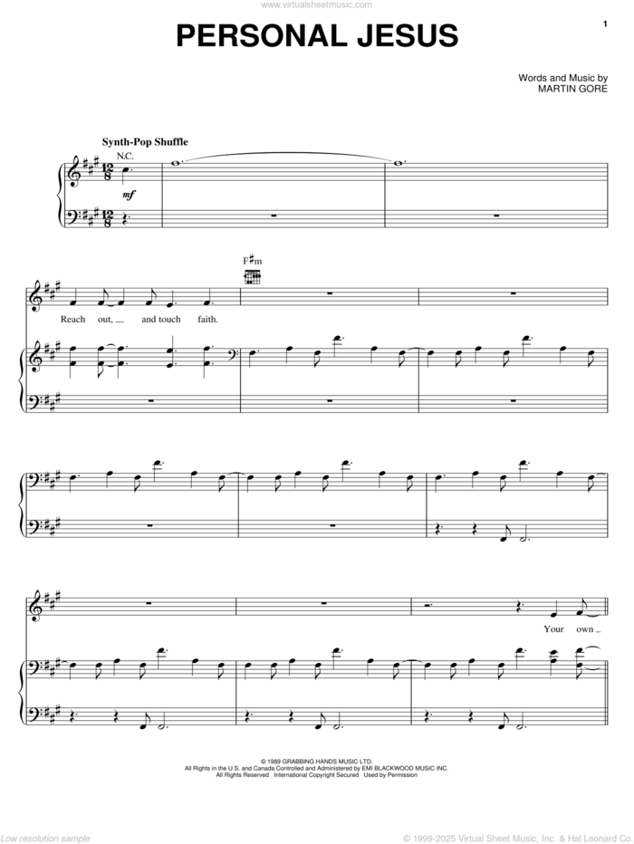 Personal Jesus sheet music for voice, piano or guitar by Depeche Mode, Johnny Cash, Marilyn Manson and Martin Gore, intermediate skill level