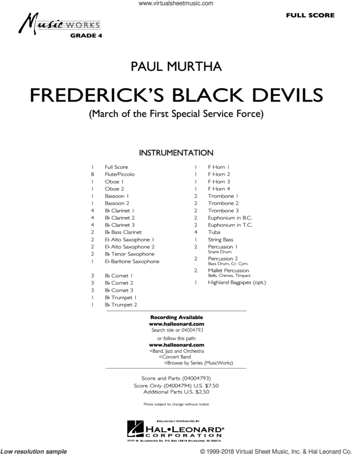 Frederick's Black Devils (COMPLETE) sheet music for concert band by Paul Murtha, intermediate skill level