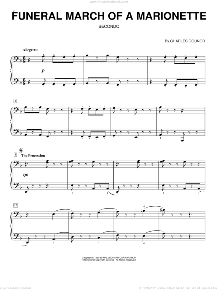Funeral March Of A Marionette sheet music for piano four hands by Charles Gounod, classical score, intermediate skill level