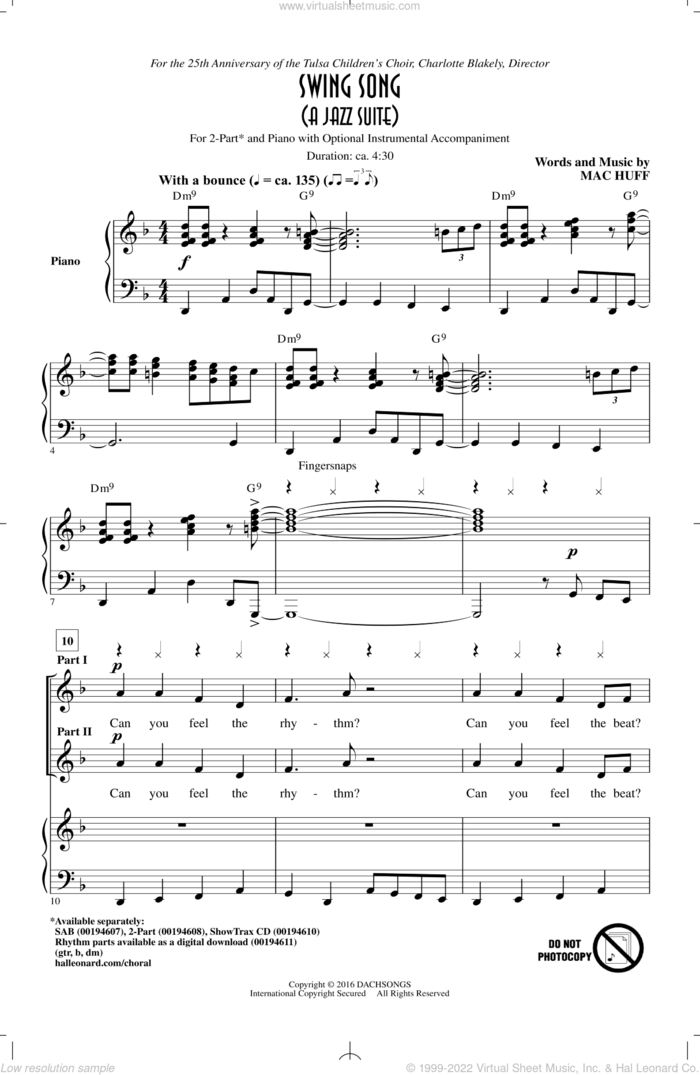 Swing Song (A Jazz Suite) sheet music for choir (2-Part) by Mac Huff, intermediate duet