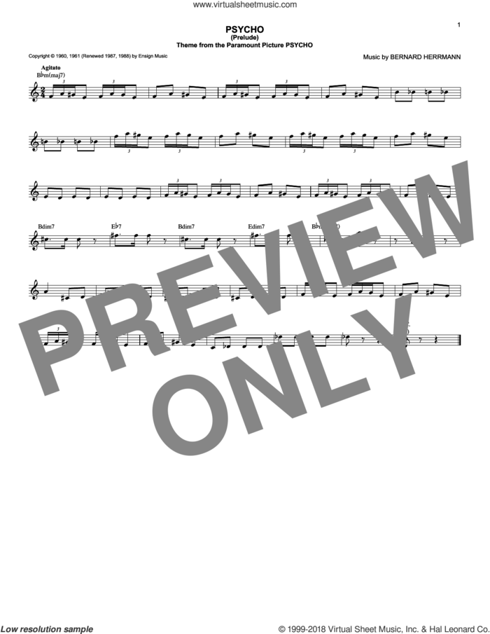 Psycho (Prelude) sheet music for voice and other instruments (fake book) by Bernard Herrmann, intermediate skill level
