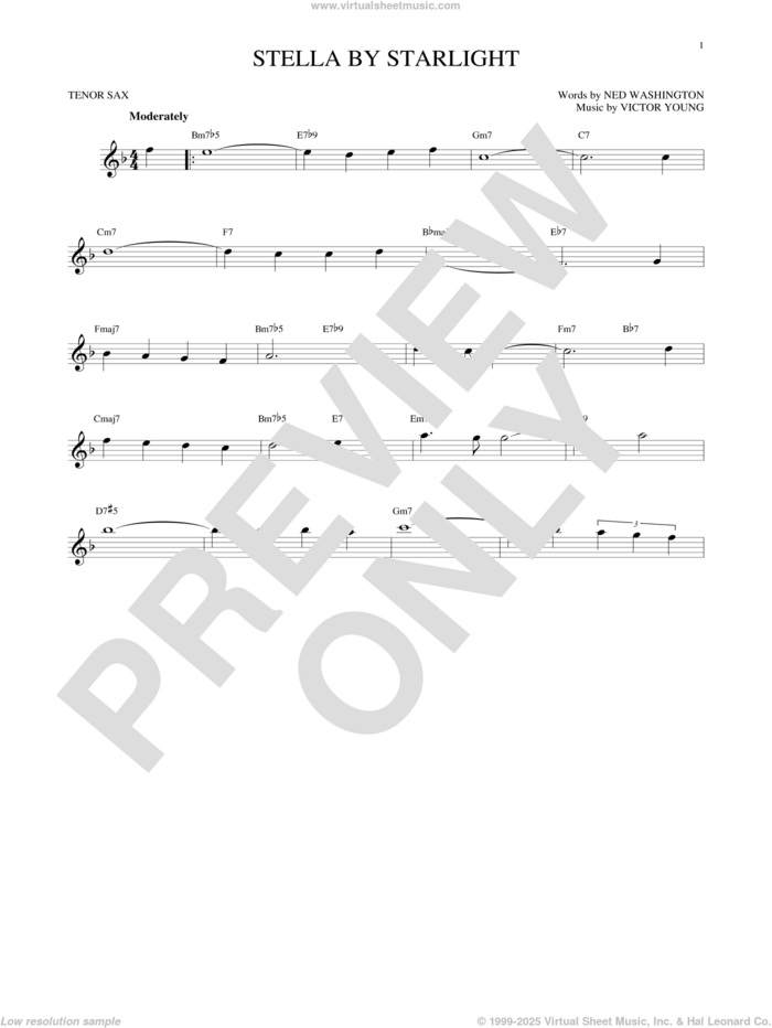 Stella By Starlight sheet music for tenor saxophone solo by Ned Washington, Ray Charles and Victor Young, intermediate skill level