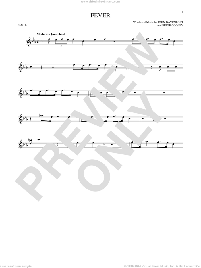 Fever sheet music for flute solo by Eddie Cooley, Peggy Lee and John Davenport, intermediate skill level