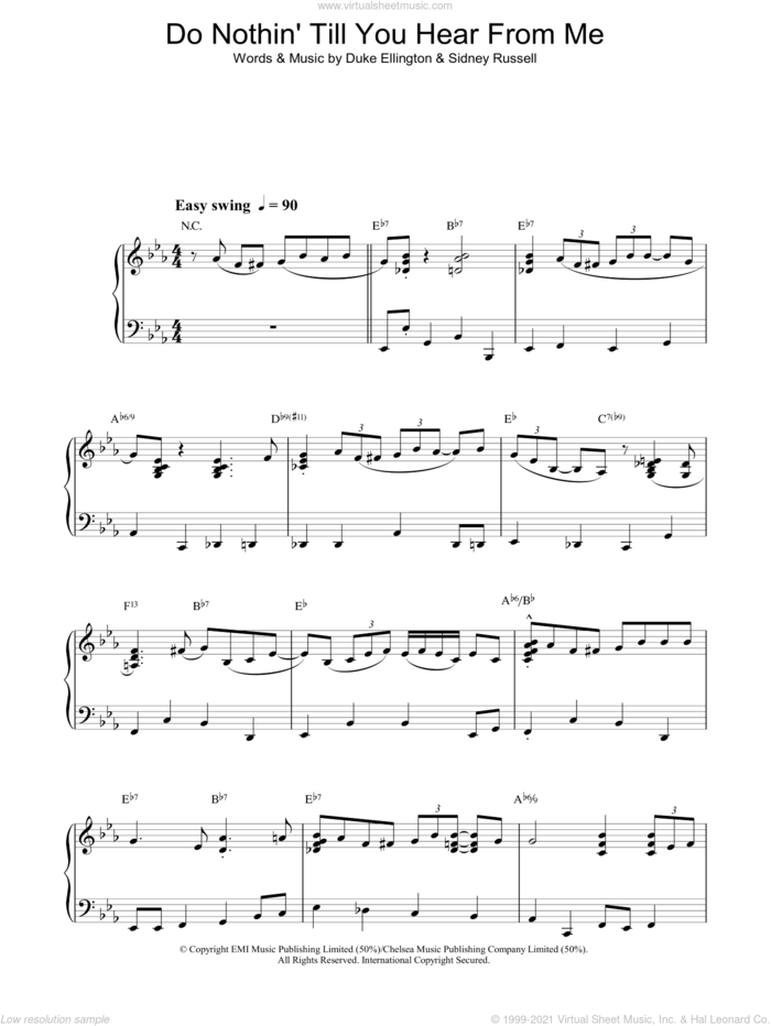 Do Nothin' Till You Hear From Me sheet music for piano solo by Mose Allison, Duke Ellington and Sidney Russell, intermediate skill level