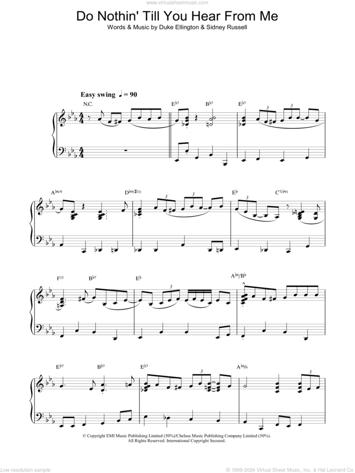 Do Nothin' Till You Hear From Me sheet music for piano solo by Mose Allison, Duke Ellington and Sidney Russell, intermediate skill level