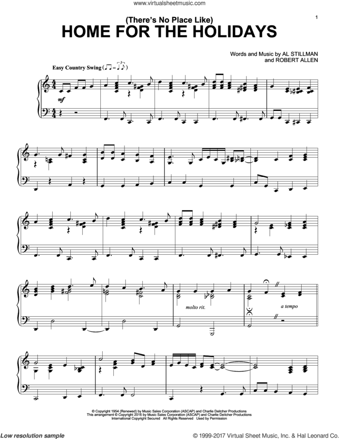 (There's No Place Like) Home For The Holidays sheet music for piano solo by Perry Como, Al Stillman and Robert Allen, intermediate skill level