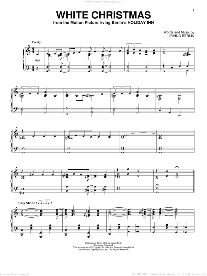 White Christmas, (intermediate) sheet music for piano solo by Irving Berlin, intermediate skill level