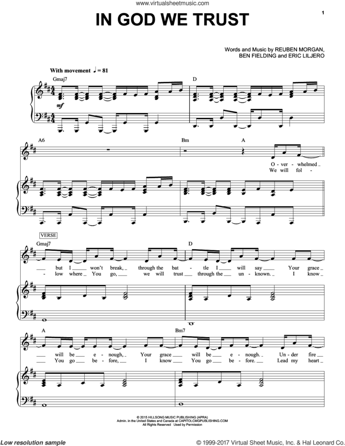 In God We Trust sheet music for voice and piano by Hillsong Worship, Ben Fielding, Eric Liljero and Reuben Morgan, intermediate skill level