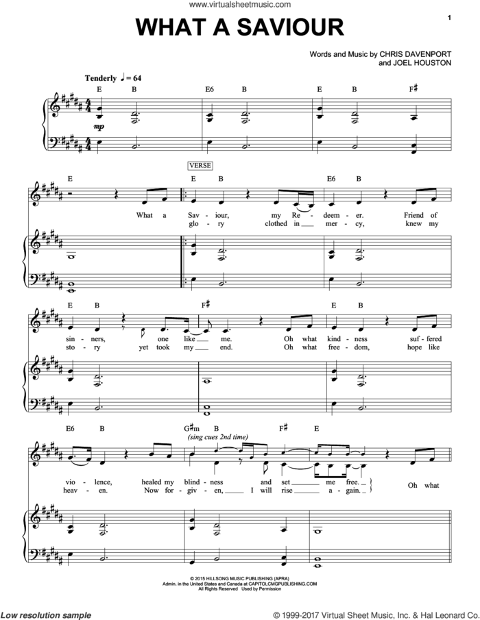 What A Saviour sheet music for voice and piano by Hillsong Worship, Chris Davenport and Joel Houston, intermediate skill level